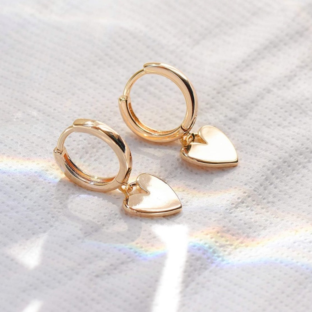 Heart charm huggie earrings